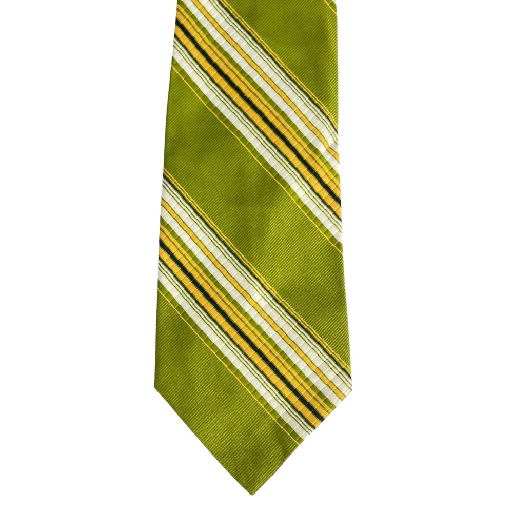 Vintage Tie Retro Olive Green Wide 4.25" Diagonal Stripes 70s 80s Statement Bold